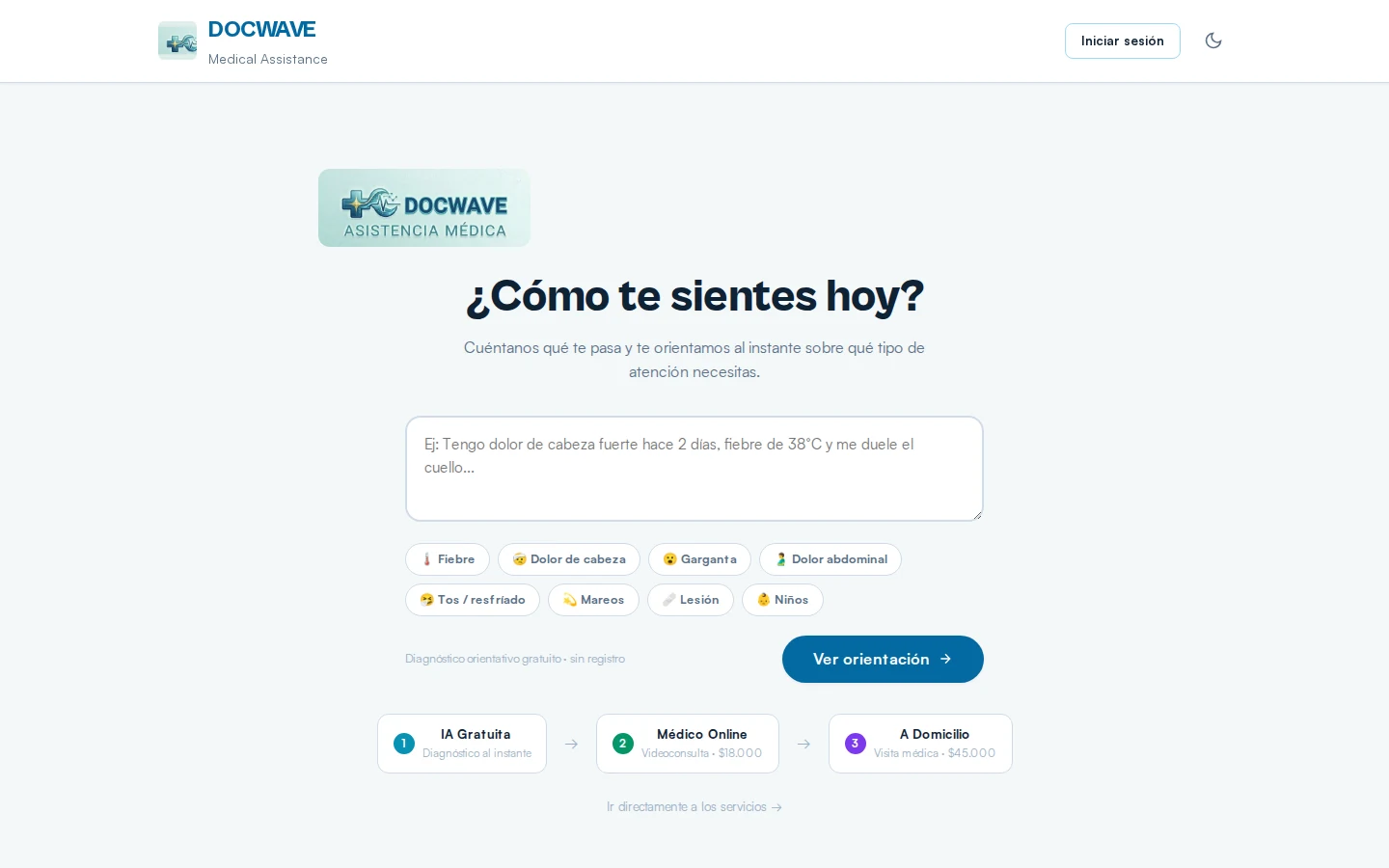 Interfaz de DocWave: asistencia médica inteligente